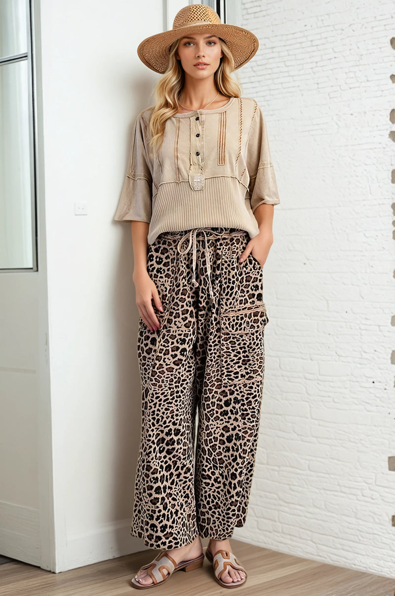 Animal Print Terry Cargo Pants