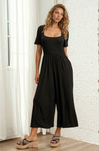 Square Neck Short Sleeve Knit Jumpsuit