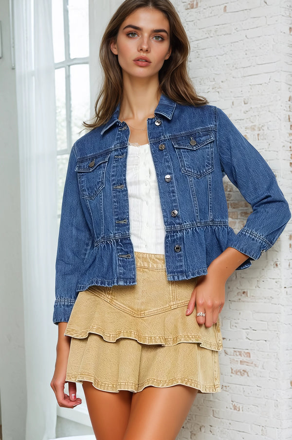 Peplum Denim Jacket - Medium Wash