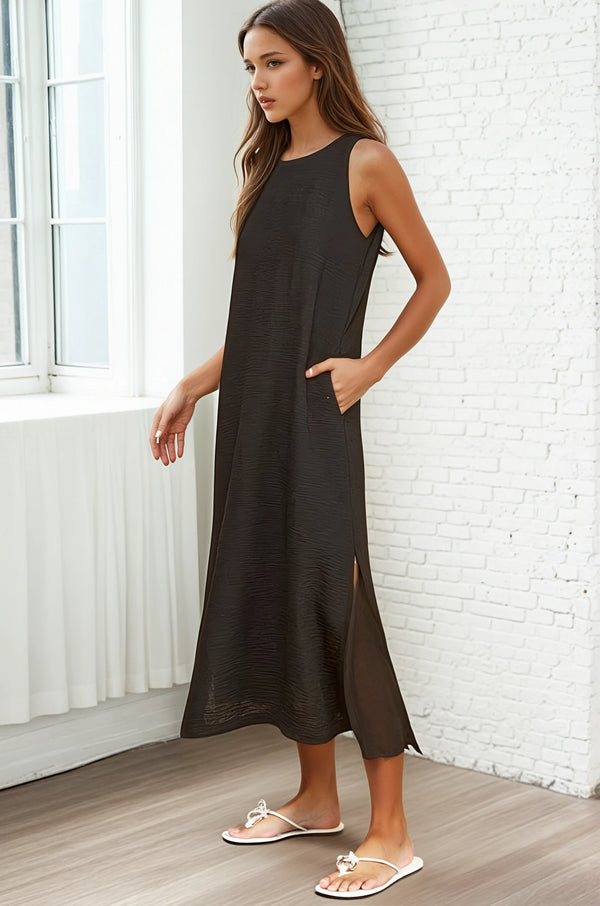 Side Slit Midi Dress - Black