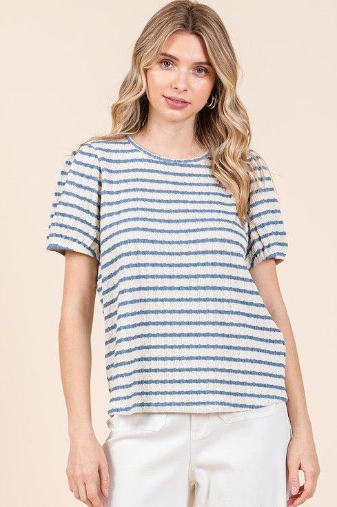 Puff Sleeve Striped Knit Top