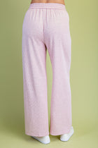 Wide Leg Elastic Waist Knit Pants - Light Pink