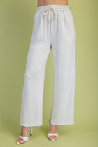 Wide Leg Elastic Waist Knit Pants - Silver Grey