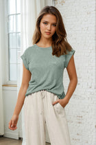 Slub Knit Cuffed Tee - Seagrass
