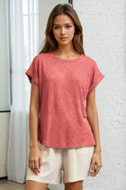 Slub Knit Cuffed Tee - Marsala