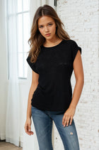 Slub Knit Cuffed Tee - Black