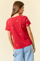 Star Embroidered Tee - Red