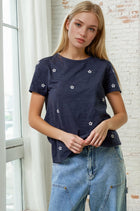 Star Embroidered Tee - Navy