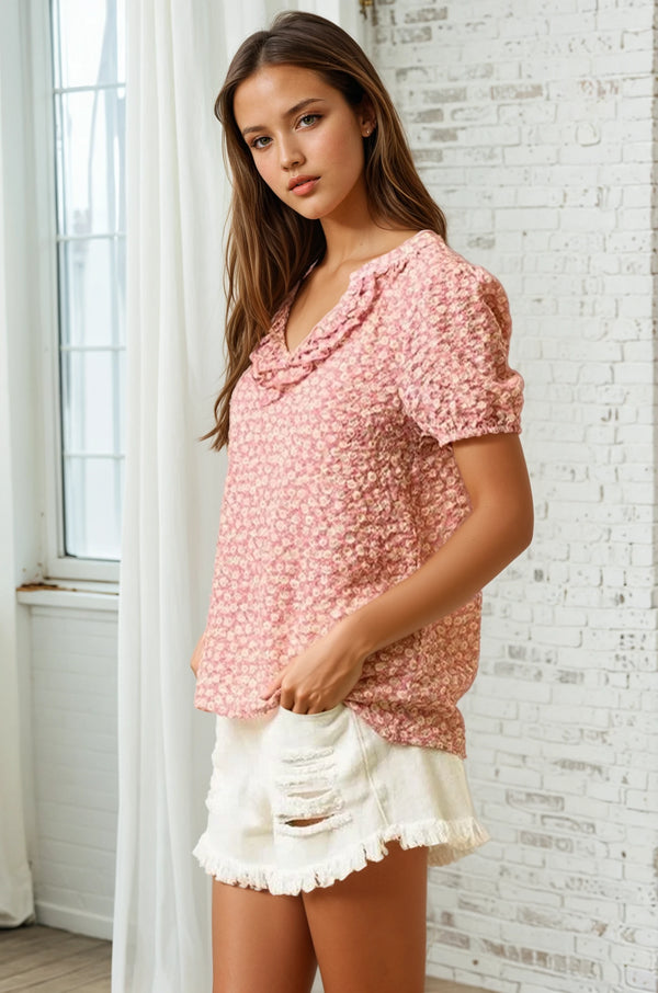 Floral Split V-neck Top