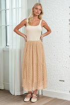 Pleated Dot Midi Dress - Taupe
