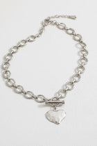 Hammered Heart Front Toggle Necklace - Silver