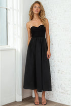 Strapless Twist Front Mixed Media Dress - Black
