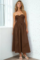 Strapless Twist Front Mixed Media Dress - Brown