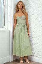 Strapless Twist Front Mixed Media Dress - Light Olive