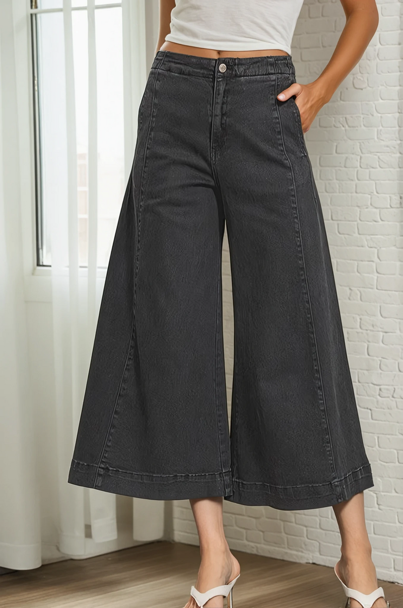 High Rise Cropped Gaucho Denim Pants – shop hey daisy! High Rise Cropped Gaucho Denim Pants – shop hey daisy!