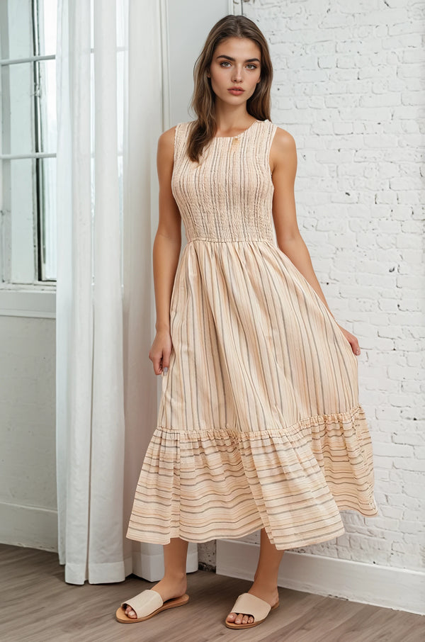 Smocked Striped Midi