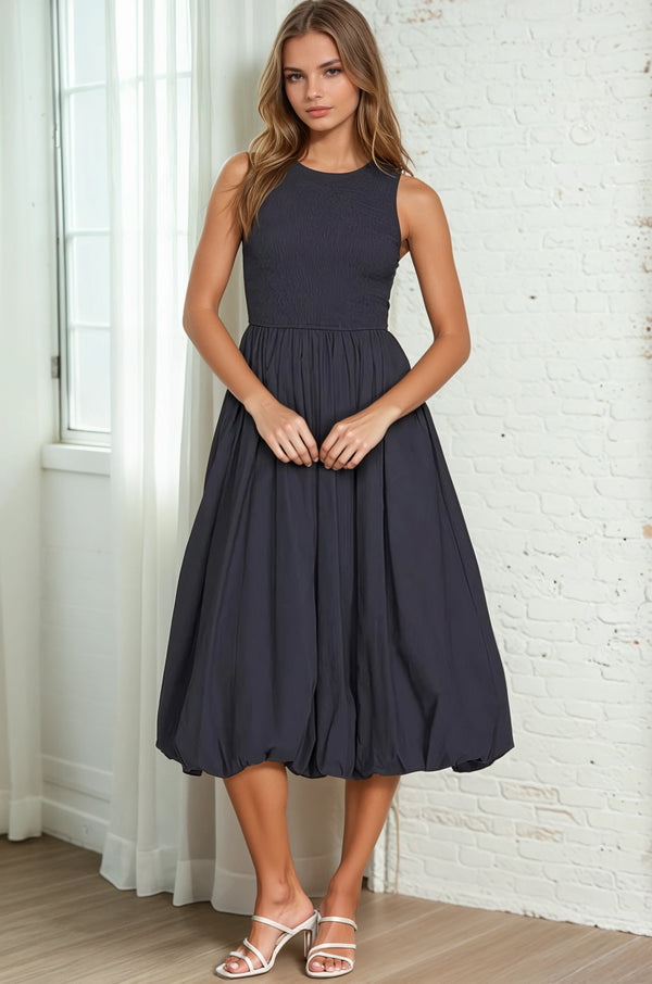 Bubble Hem Dress - Navy