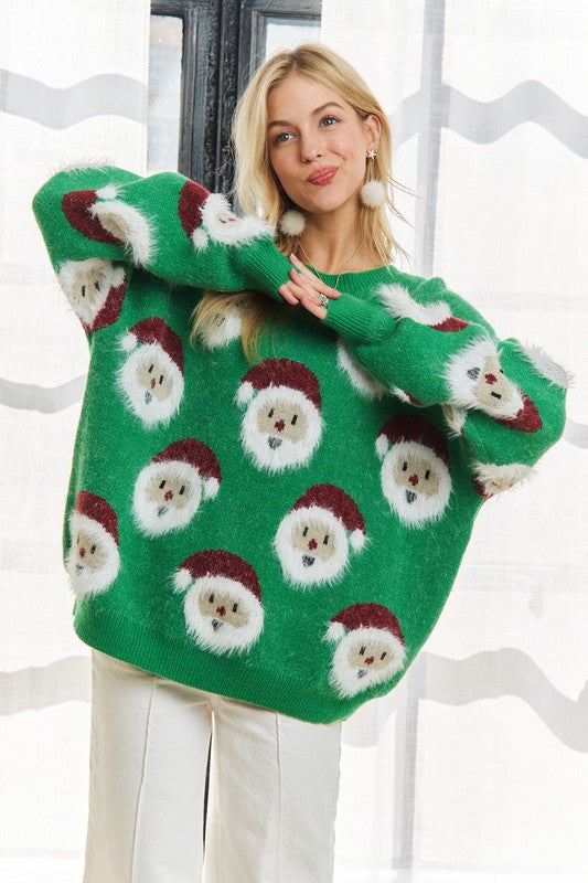 Fuzzy Santa Sweater - Green