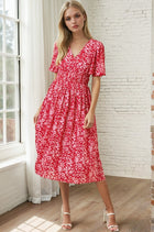 Floral V-Neck Smocked Waist Midi Dress