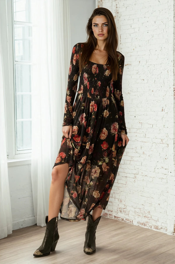 Floral Mesh Maxi Dress