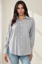 Striped Long Sleeve Button Up Top
