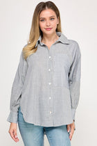 Striped Long Sleeve Button Up Top