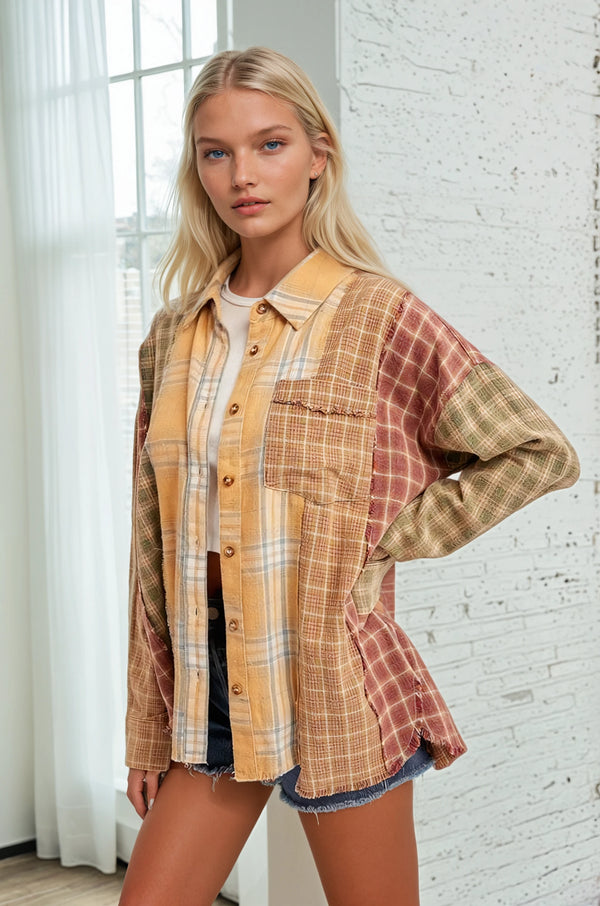 Mixed Plaid Button Down