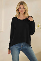 Round Scoop Neck Knit Long Sleeve Top