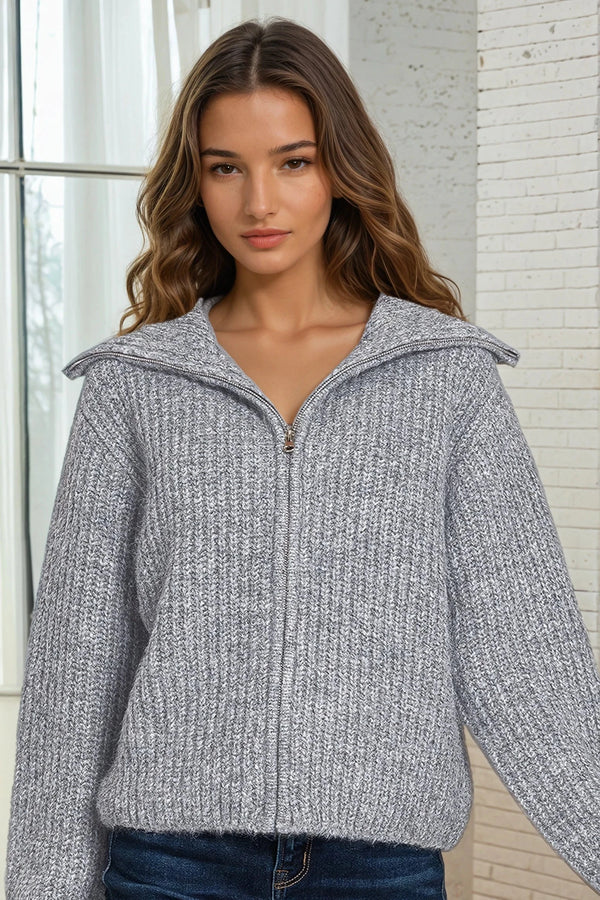 Full Zip Sweater - Heather Grey