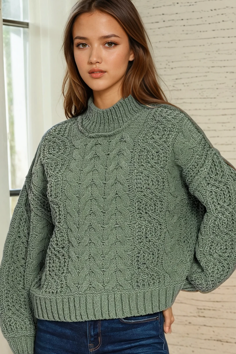 Cable Knit Soft Sweater - Ash Jade