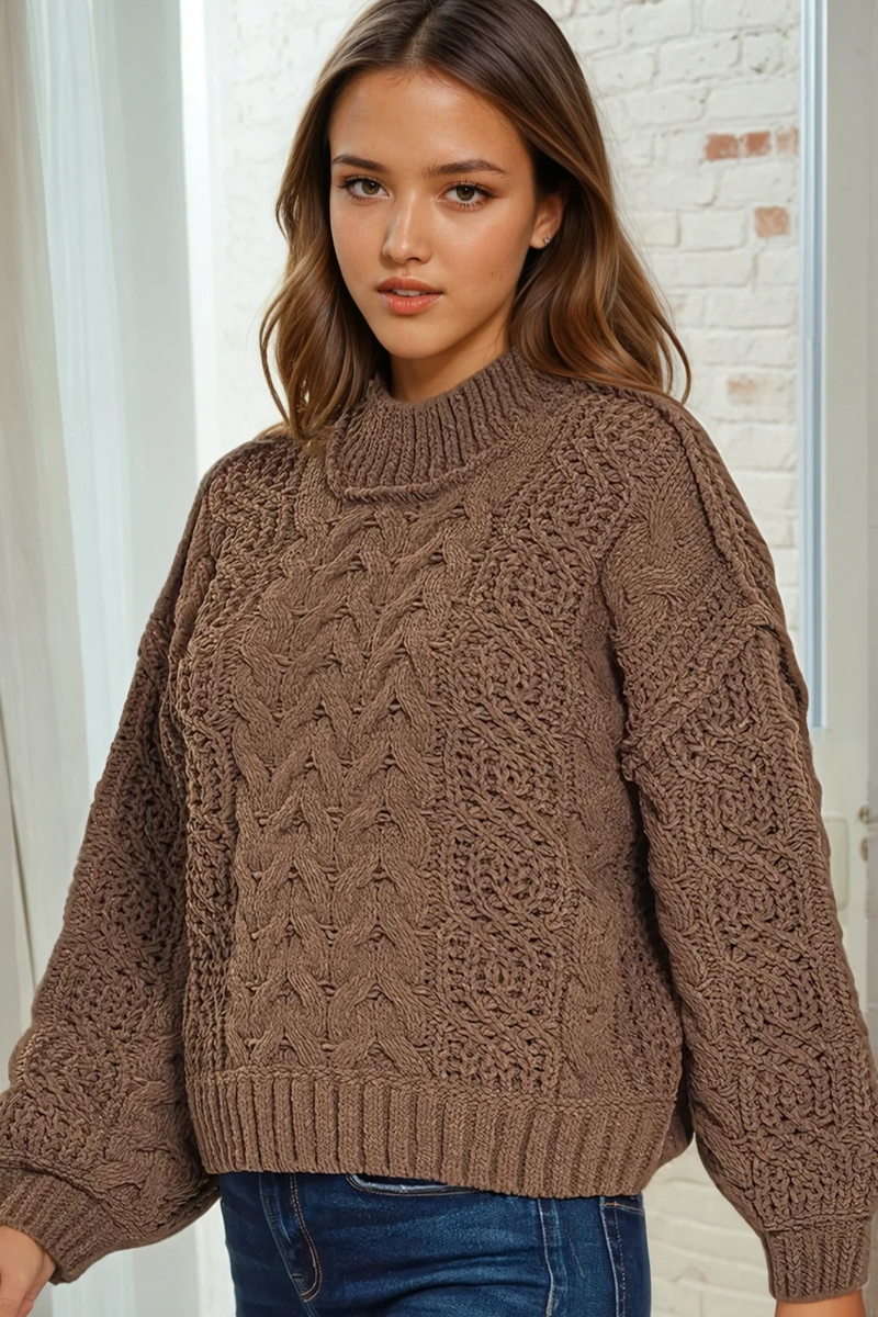 Cable Knit Soft Sweater - Brown