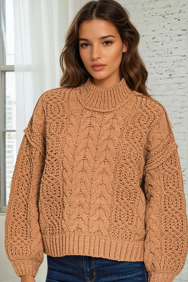 Cable Knit Sweater - Deep Camel