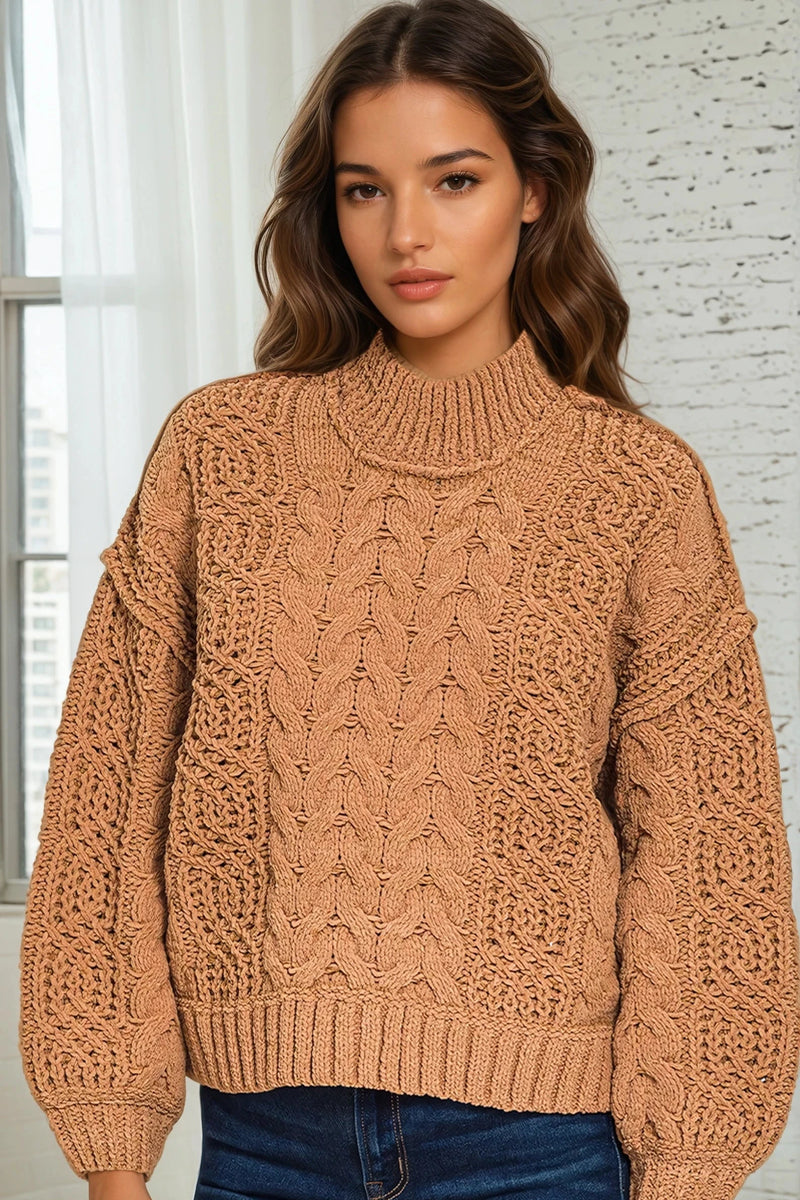 Cable Knit Sweater - Deep Camel