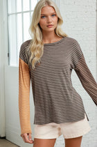Mixed Stripe Top - Charcoal/Brown