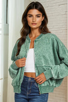 Acid Wash Zip Sweatshirt - Dark Green