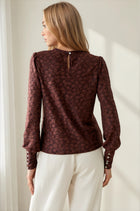 Textured Knit Jacquard Puff Sleeve Top - Chocolate