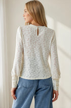 Textured Knit Jacquard Puff Sleeve Top - Off White