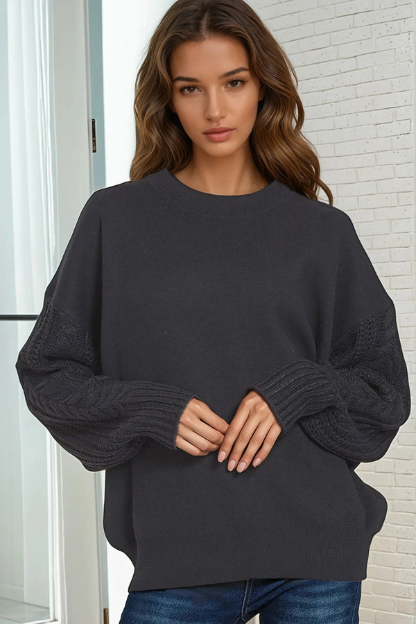 Cable Knit Sleeve Sweater Sleeve - Black