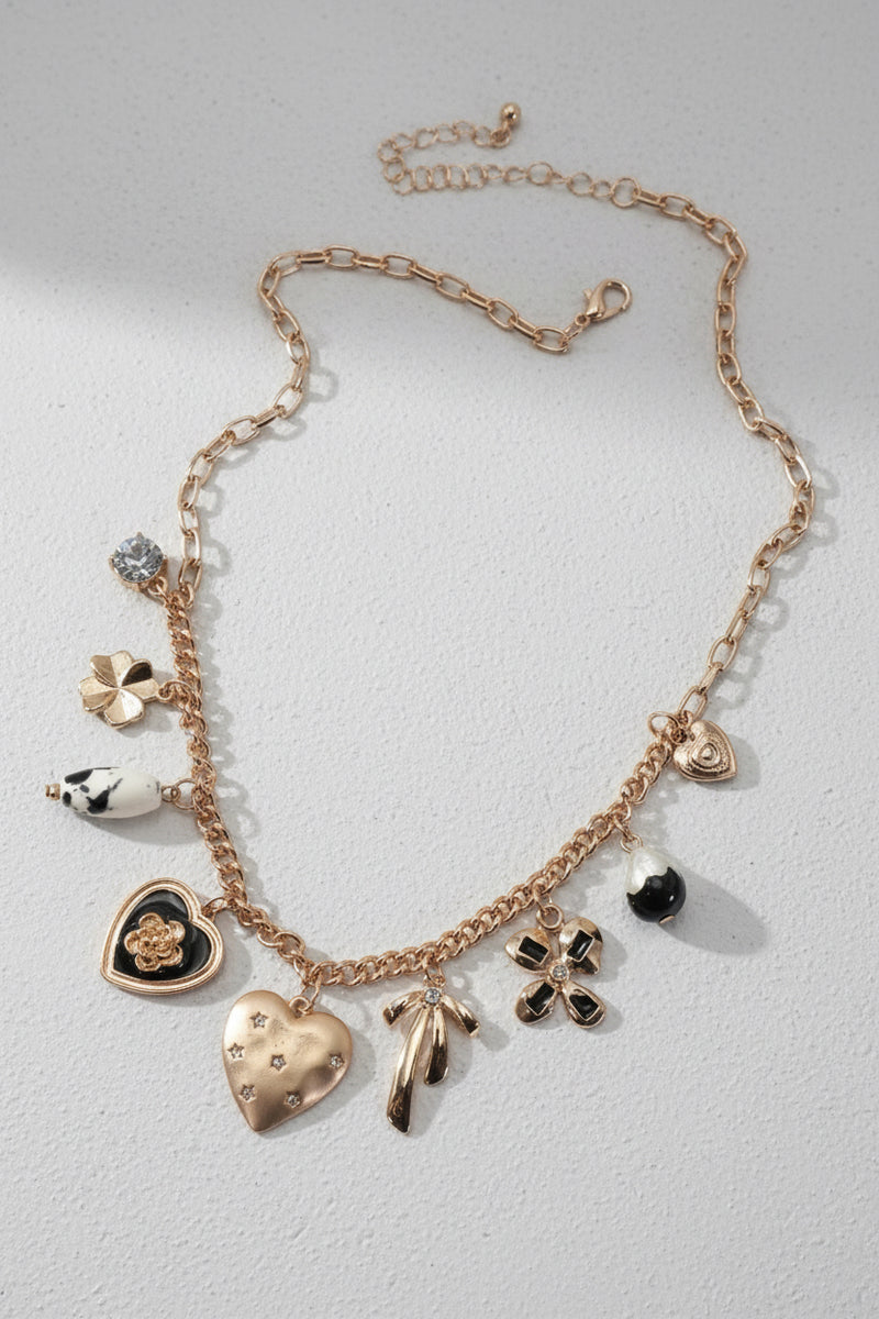 2. Heart Flower Bow Pearl Charm Necklace