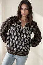 Mixed Print Balloon Sleeve Top