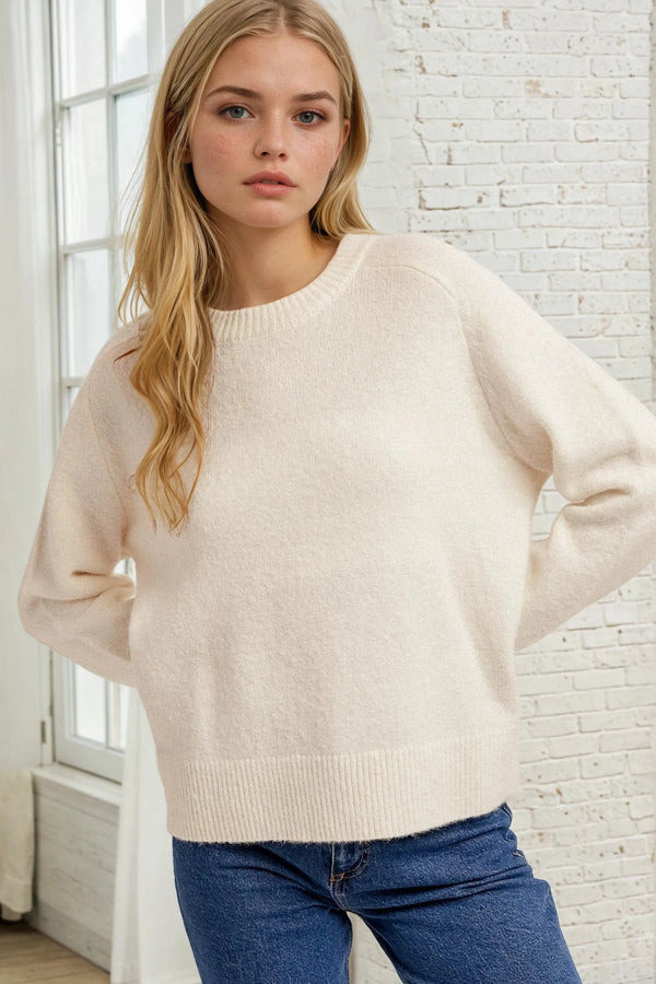 Relaxed Crew Neck Sweater - White