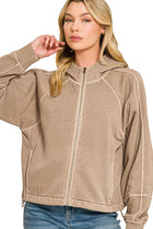 Fleece Zip Up Hoodie W Pockets - Cocoa
