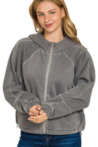 Fleece Zip Up Hoodie W Pockets - Ash Black