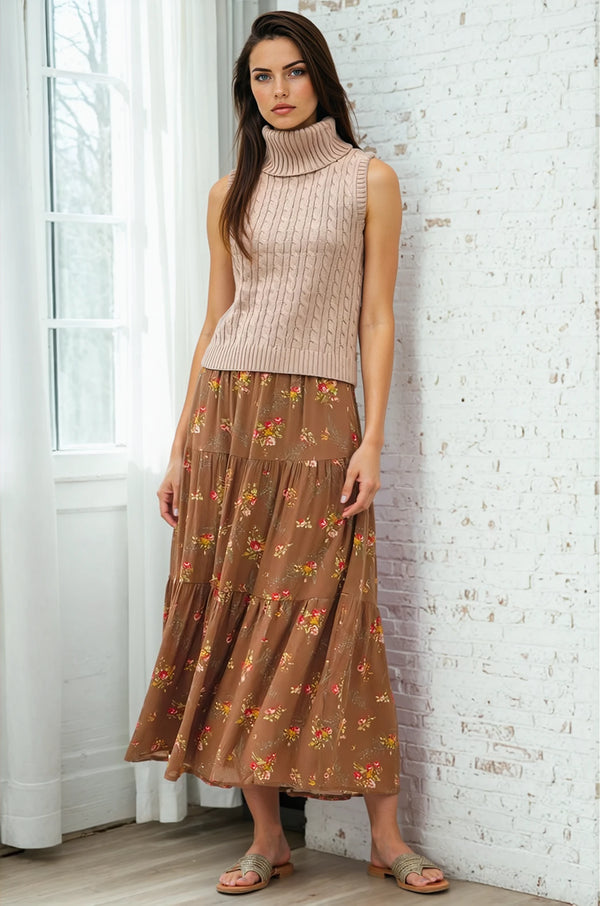 Brown Floral Skirt