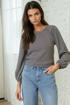 Mini Stripe Bubble Sleeve Top - Charcoal