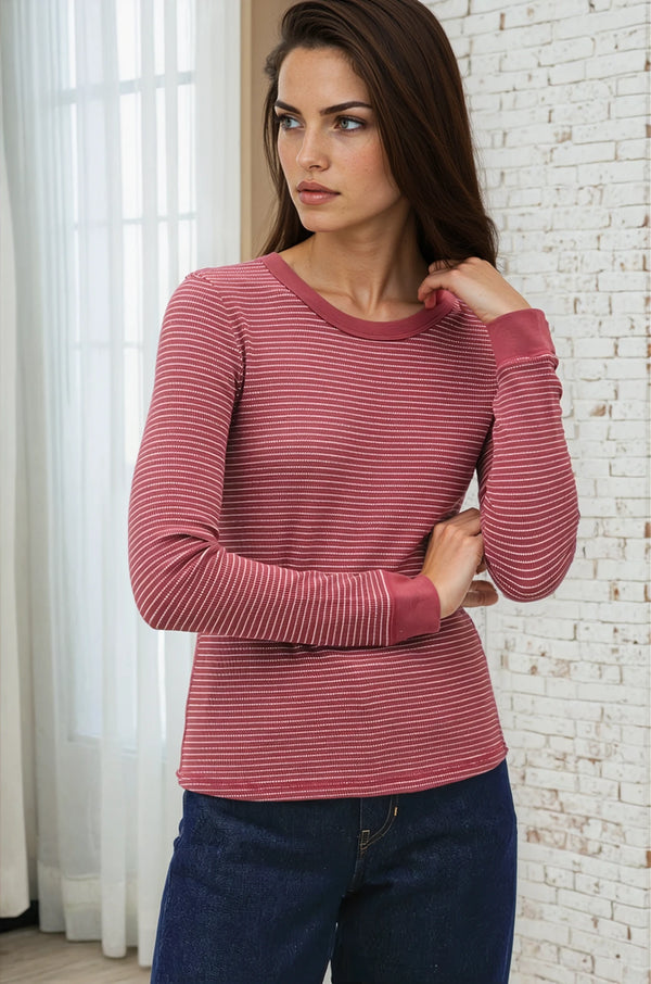 Stitch Thermal Crew Top - Burgundy