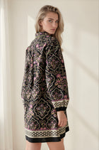 Mix Print Collared Long Sleeve Mini Dress