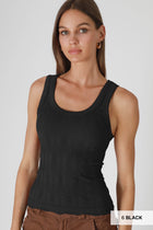 Textured Lace Tank - Black