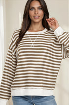 Relaxed Fit Striped Pullover - Mocha