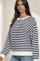 Relaxed Fit Striped Pullover - Navy